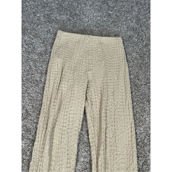 MNG Mango Opening Texture Trousers Slit Hems Flared Leg Pant Tan Women’s S Beach - Picture 12 of 12